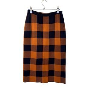 Hugo Boss 6 orange & navy buffalo plaid pencil knit skirt